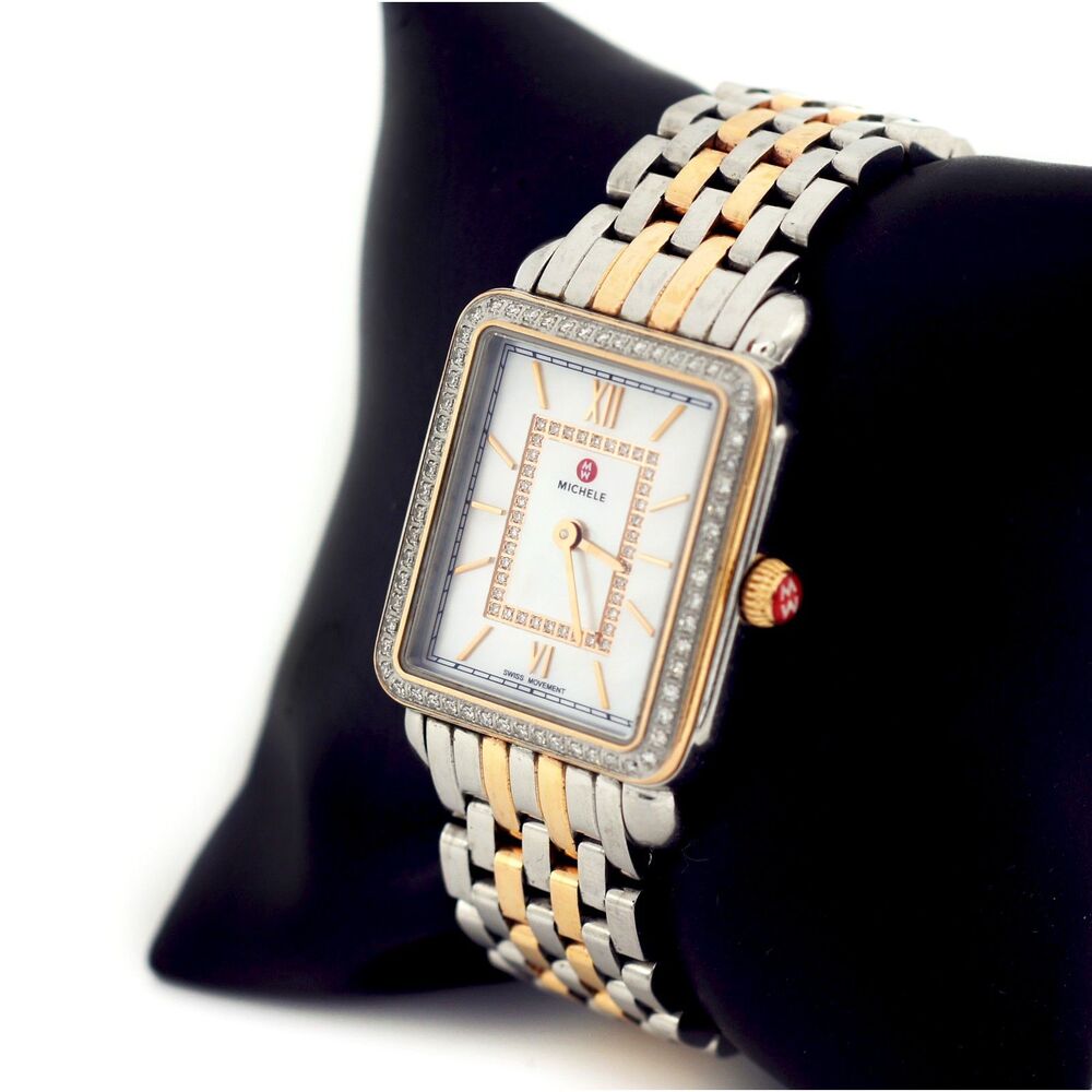 Michele Deco II Mid Two-Tone Rose Gold Silver Diamond Watch